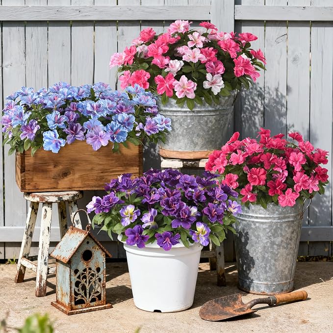Hommyea Artificial Fake Flowers for Outdoor, 8 Bundles Faux Plants Silk Flowers Spring Decoration UV Resistant No Fade Plastic Flowers for Outside Planters Home Porch Patio Yard Garden Decor