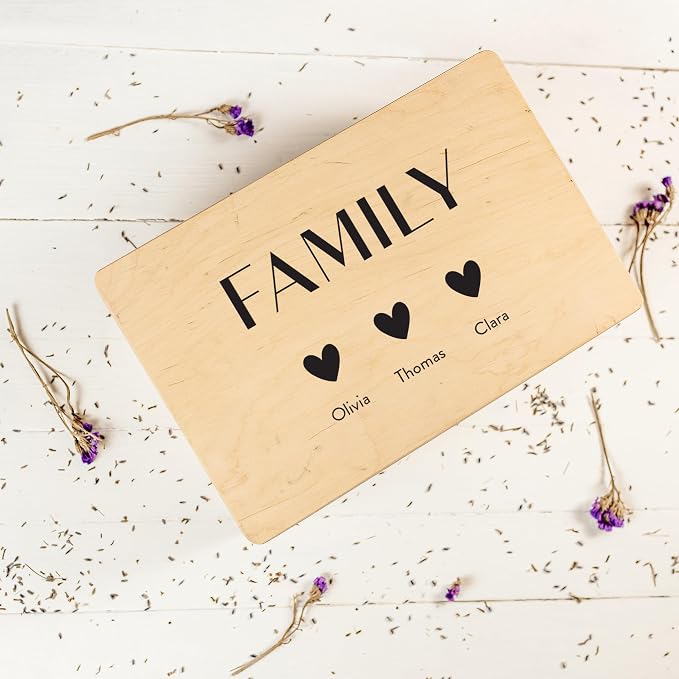 Creative Deco Personalized Wooden Storage Box Family Memory Box | 11.8x7.87x5.51in (+-0.5) | Multiple Choice | Hinged Lid Handles Engraving | Gift Box | Rough UNSANDED Keepsake Souvenir Chest