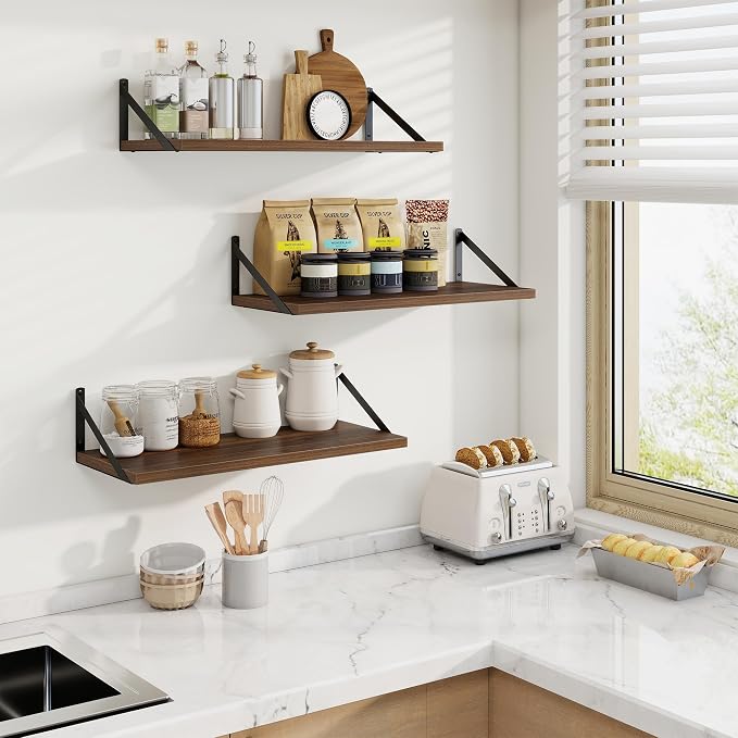 Axeman Deep Floating Shelves | 24 Inch Walnut Wall Shelves Set of 2 | 10 Inch Deep Wood Floating Shelves for Wall | 24" W x 10" D Walnut Shelves for Living Room Bathroom Kitchen