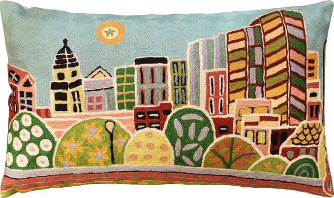 Boston Pillow Cover | Karla Gerard Kennedy Greenway | Boston City Pillowcase | Kids Room Pillow | Boston Lover Gift | Boston Housewarming Gift | Hand Embroidered Wool Size - 14x24