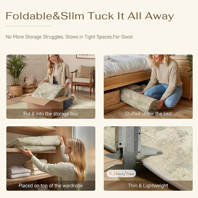 8x10 Easy Jute Area Rug Beige Grey Abstract Washable Non Slip Indoor Outdoor Rug Neutral Modern Carpet for Living Room Bedroom Dining Room Backyard Courtyard