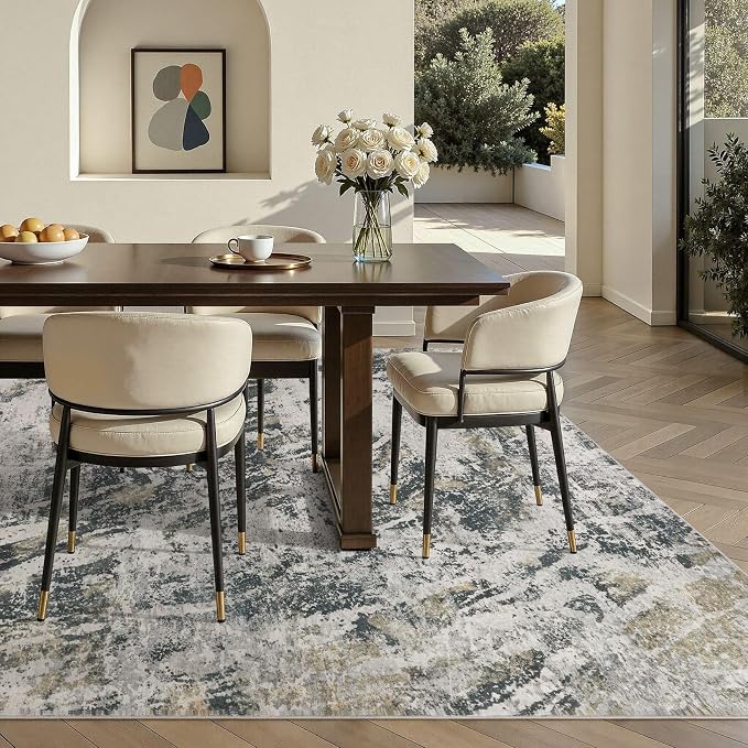 DMOYEST Area Rug Living Room Rugs - 6x9 Large Soft Indoor Neutral Modern Abstract Low Pile Washable Rug Carpet for Bedroom Dining Room Farmhouse Home Office-Black Gold/Grey