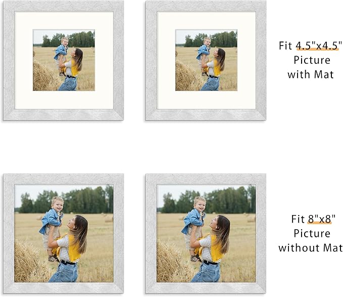 Picrit 8x8 Picture Frame Set of 12, Display 5x5 with Mat or 8 x 8 Without Mat, Photo Frames for Wall Mounting or Table Top Display, Silver