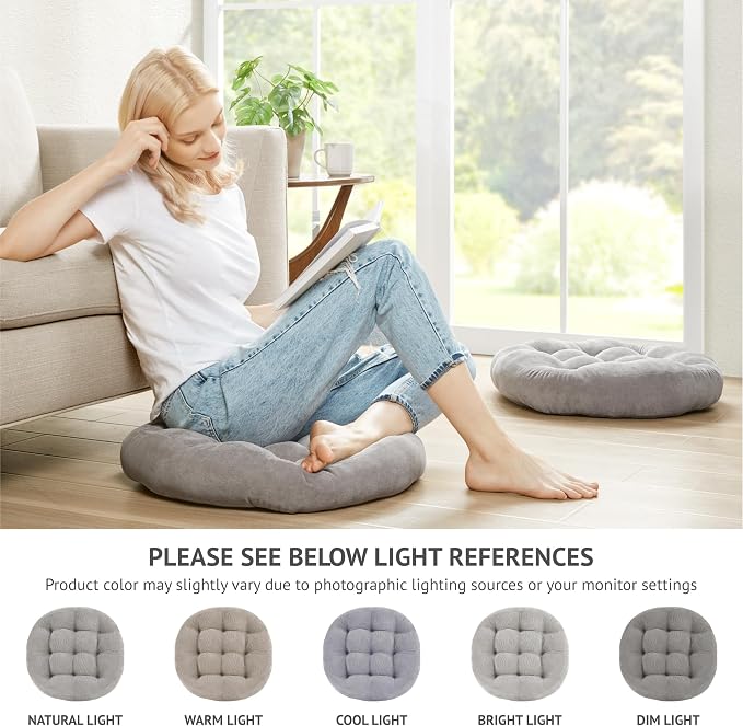 Degrees of Comfort Floor Cushion 6 Pack for Meditation, Home Office & Yoga Studio – Corduroy Soft Seating Set, 22 Inch, High-Density Foam, Round Shape, Grey