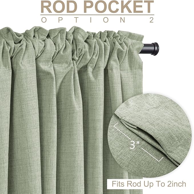 100% Blackout Shield Linen Blackout Curtains for Bedroom 84 Inches Long, Back Tab/Rod Pocket Living Room Drapes, Thermal Insulated Blackout Curtains 2 Panels Set, 50" W x 84" L,Sage Green