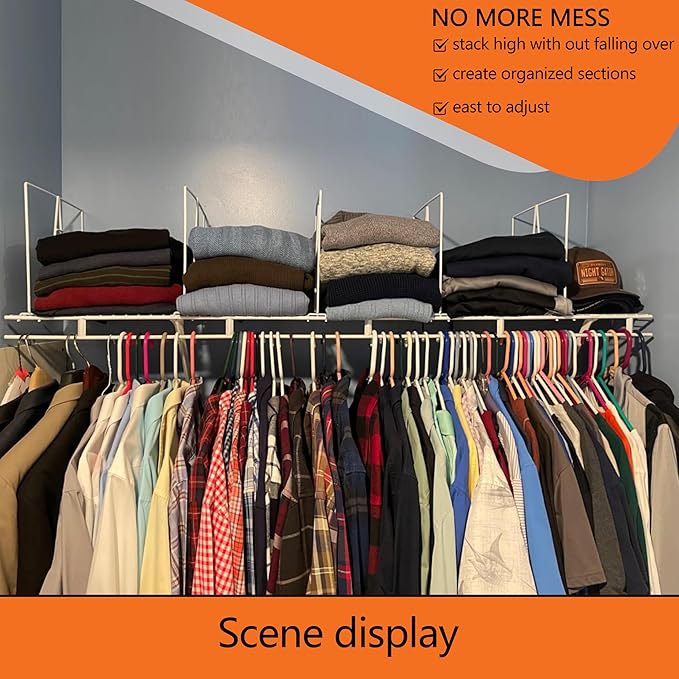 shelf dividers, create 40% more closet space, 10 Pack,12 inch wire shelf dividers, closet organizers and storage, supremely sturdy, closet shelf organizer, Will not break，closet dividers, White