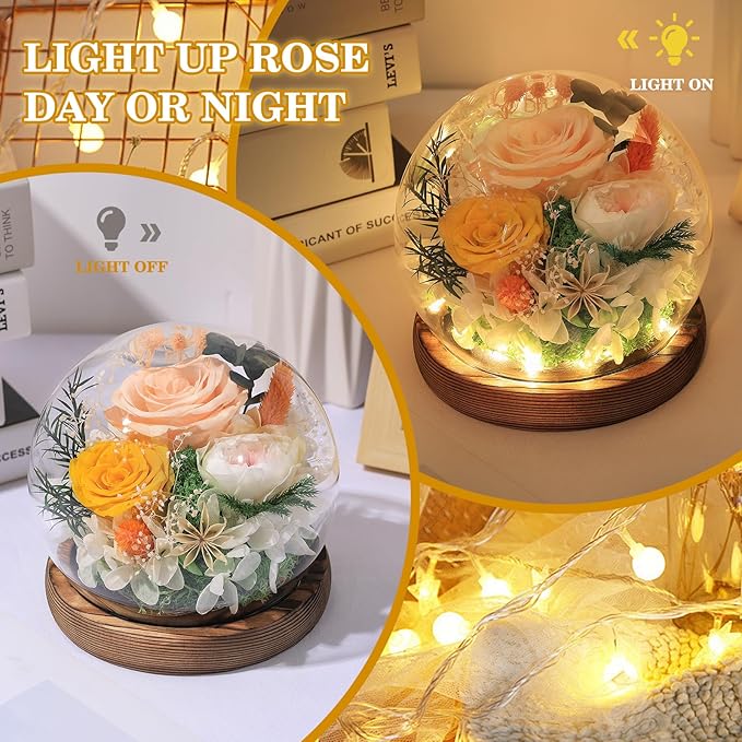 FIACO Gifts for Mom Birthday Gifts for Women Preserved Flowers in Glass Dome Long-Lasting Eternal Fresh Roses Mothers Day for Her Grandma Wife Daughter Girlfriend Forever Flowers for Delivery Prime