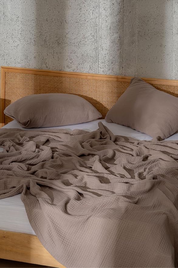 Muslin Blanket - Pure 100% Turkish Cotton Airy Soft Light Versatile Gauze Throw Blanket for Bed, Couch, Sofa (Taupe, Queen XL Size (95" x 95" inch))