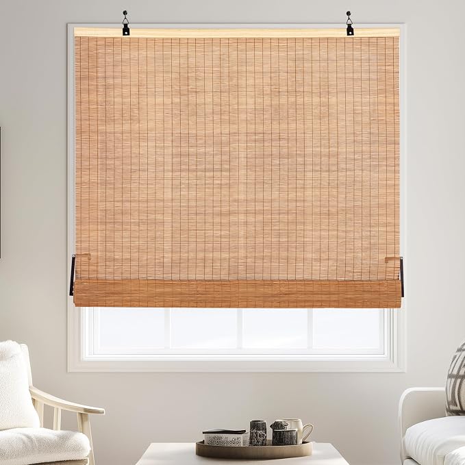 ALIMOO Bamboo Blinds Cordless Roll Up Shades for Windows, Light Filtering Cordless Roller Shades for Indoor Outdoor Home Patio Porch 36" W x 72" H