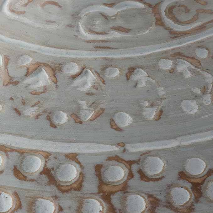 Deco 79 Ceramic Decorative Vase Antique Style Wide Rounded Centerpiece Vase with Geometric Tribal Carvings, Flower Vase for Home Decoration 11" x 11" x 12", Green