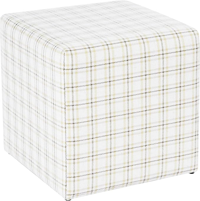 HomePop 19" Square Ottoman - Natural Plaid Woven Fabric