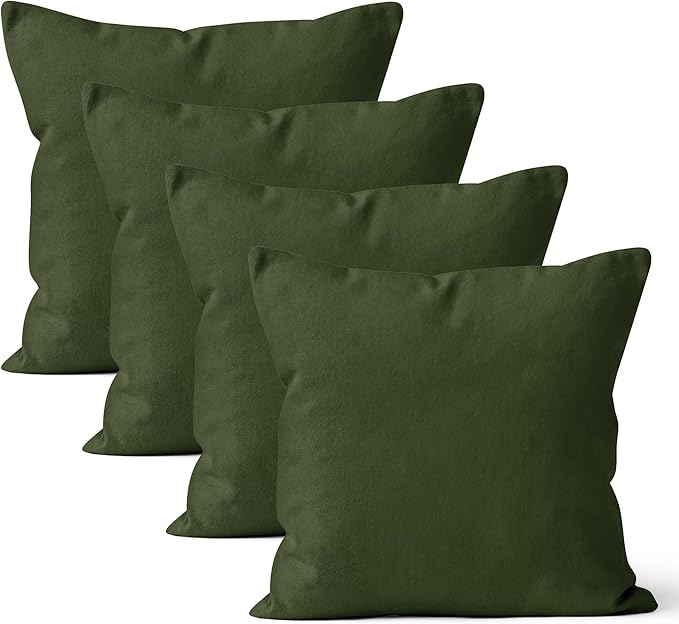 Encasa XO Throw Pillow Covers 16x16 in Set of 4 Leaf Green | No Inserts | Cotton Pillow Covers for Living Room, Bed, Sofa, Couch | Decorative Cushion Covers with Improved Zipper