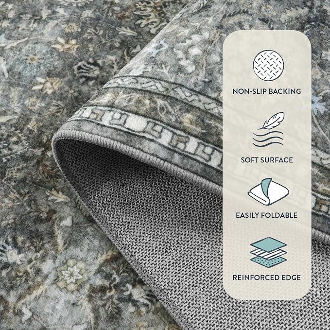 Lahome Grey Green Moody Living Room Rug, Dark 8x10 Washable Area Rug | Soft Pet Friendly Stain Resistant Floor Carpets for Bedroom Dining Room