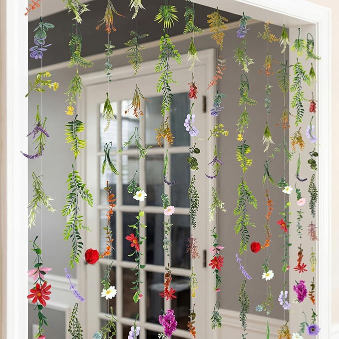 Suncalla 12 Pcs 70.8 ft Flower Garlands Hanging Artificial Wildflower Vine Decor from Ceiling Floating Floral Backdrop Silk Fake Flower Garland for Wedding Home Garden Wall Arch(Wildflower)