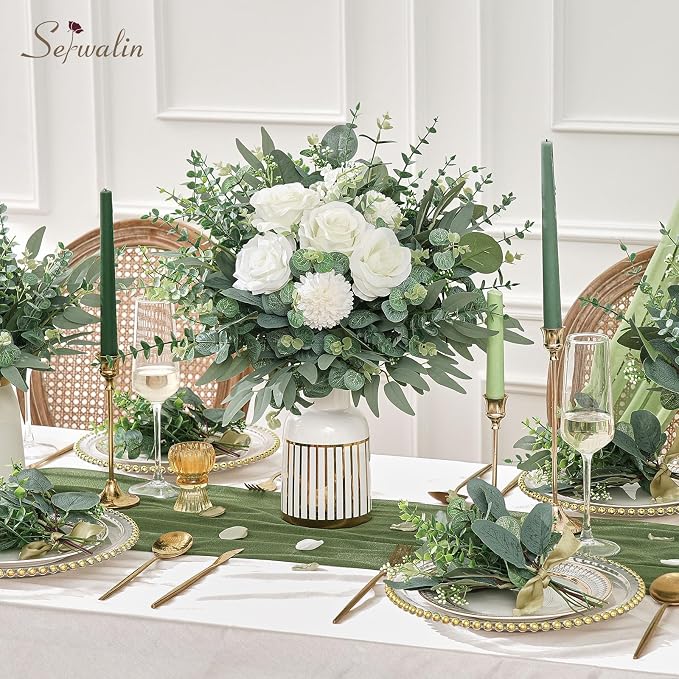 Serwalin 260 Pcs 8 Kinds Mixed Eucalyptus Stems Bulk,Artificial Greenery Silver Dollar Eucalyptus Leaves Picks for Centerpieces Vase DIY Bouquet Arrangement Home Decor