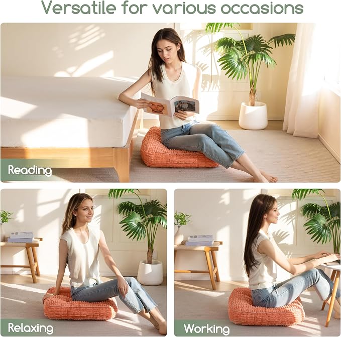 HIGOGOGO Floor Pillow Cushion for Adults, Meditation Cushion Pillow, Blended Corduroy Cover, Large Square Floor Sitting for Tatami Living Room or Yoga, 22x22 Inch, Coral