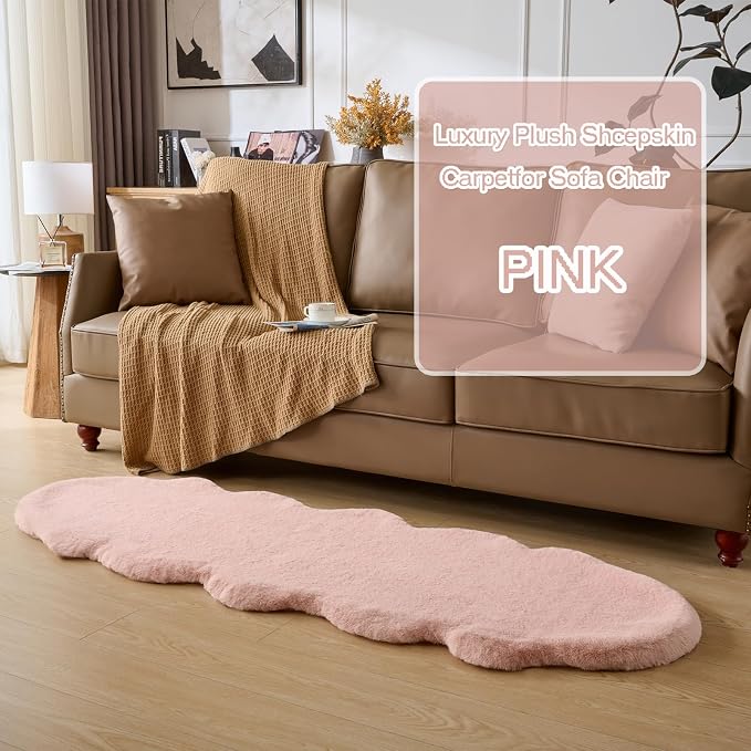 1700GSM Fuzzy Faux Sheepskin Fur Area Rug,Extra Soft Throw Rugs Mat Fluffy Shaggy Fur Rug for Bedroom Living Bedside Rug Room Decor-Pink,2x3ft