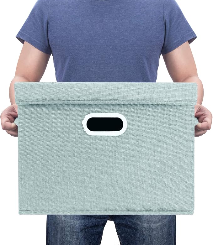 TYEERS Large Storage Bins with Lids, Collapsible, Washable, Fabric Storage Boxes for Organizing, 17.3x11.8x11.4 inches, 5 Pack, Aqua Spring