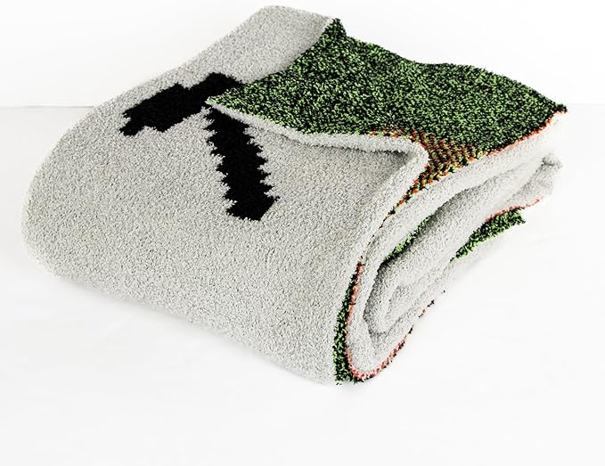 Minecraft Feather Knit Fluffy Throw Blanket - Creeper and Weapons Fuzzy Blanket Measures 50 x 60 Inch, Super Soft Lightweight Gamer Bedding