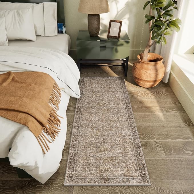 Machine Washable Hallway Runner Rug: 2'x6' Kitchen Rugs Soft Non-Slip Low Pile Vintage Boho Carpet Runners for Indoor Entryway Kitchen Bedside Bedroom Bathroom Farmhouse Decor