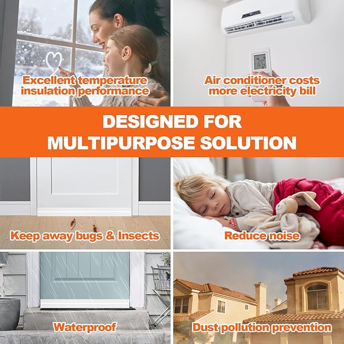 Door Draft Stopper, Door Sweep for Bottom of Door, Weather Stripping Door Seal Gap Filler Bottom Blocker Soundproof Cold Air Insulation Save Energy Installs Quickly and Easily (White, 78‘’)
