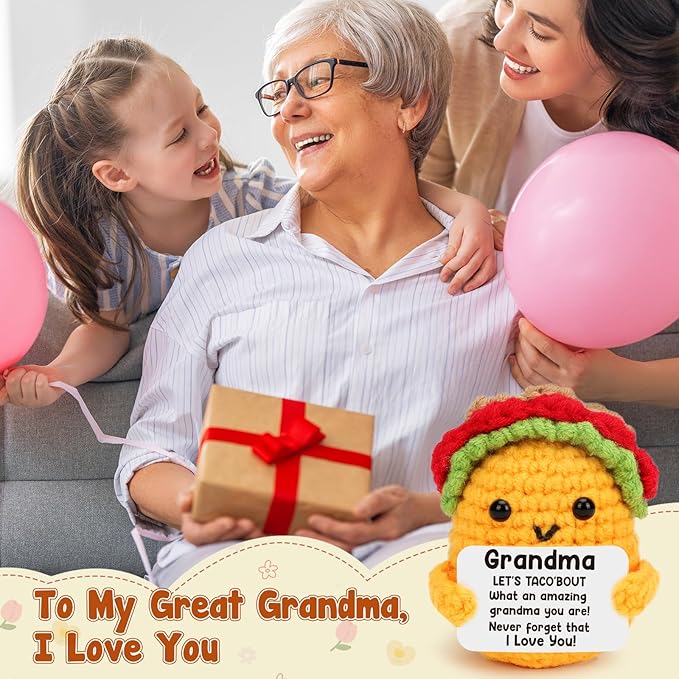 LuoHere Grandma Gifts Mothers Day Birthday Gifts for Grandmother from Grandkids, Gigi Gift for Great Best Grandma Ever Mothers Day Christmas Funny Granny Grandparents Mimi Nana Handmade Crochet Taco