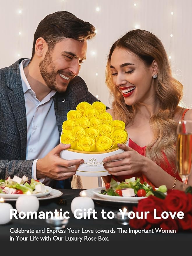 Eterfield 16 Forever Flowers in Heart Shape Box, Preserved Roses That Last a Year Preserved Flowers Birthday Gifts for Her Mom Women Wife Anniversary Valentine's Day Mother's Day, Yellow