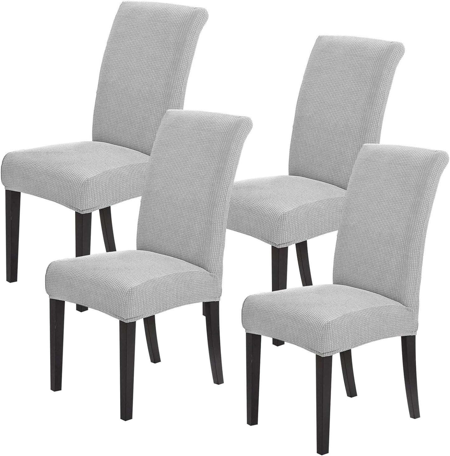 Joccun Chair Covers for Dining Room Set of 4, Dining Chair Slipcovers Stretch Dining Room Chair Covers Seat Protector,Washable Parsons Chair Cover for Home,Hotel,Banquet(Silver,4 Pack)