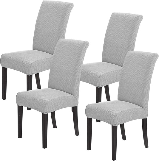Joccun Chair Covers for Dining Room Set of 4, Dining Chair Slipcovers Stretch Dining Room Chair Covers Seat Protector,Washable Parsons Chair Cover for Home,Hotel,Banquet(Silver,4 Pack)