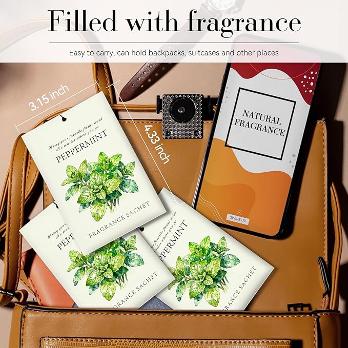 Mint Scented Sachet Bags - 12 Pack Drawer & Closet Freshener, Long Lasting Odor Eliminator for Wardrobes, Cars & Storage, Home Fragrance Air Freshener Sachets