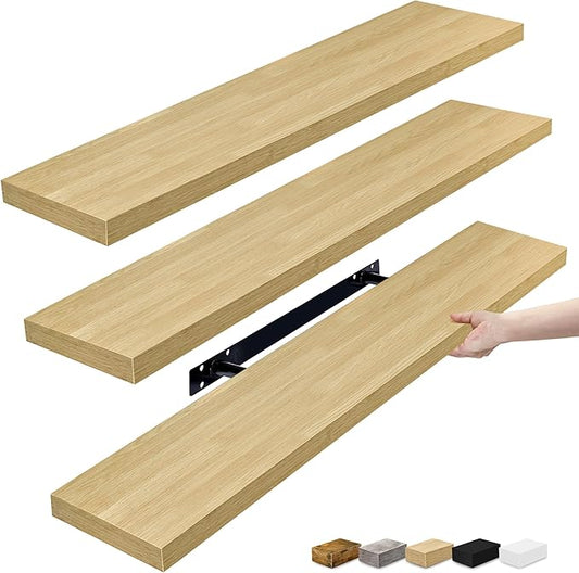 Sorbus Floating Shelves for Wall - 35 Inch Long Bathroom Shelves, Wall Decor for Bedroom, Kitchen, Living Room & Book Storage - Mounted Floating Shelf with Invisible Brackets (Maple Wood, 3 Pack)