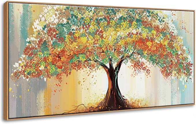 DJSYLIFE Abstract Colorful Tree Wall Art, Modern Canvas Painting | 20x40 Inch Framed Print, Abstract Tree Design, Solid Wood Frame, Ready to Hang, Large Decor for Living Room, Bedroom, Office