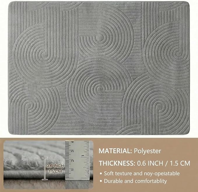 Grey 5x7 Solid Color Area Rugs – Washable Living Room Rug, Modern Geometric Non-Slip Indoor Carpet with Soft High-Low Pile, Fluffy Floor Rugs for Bedroom, Kids Room, Nursery, Home Décor