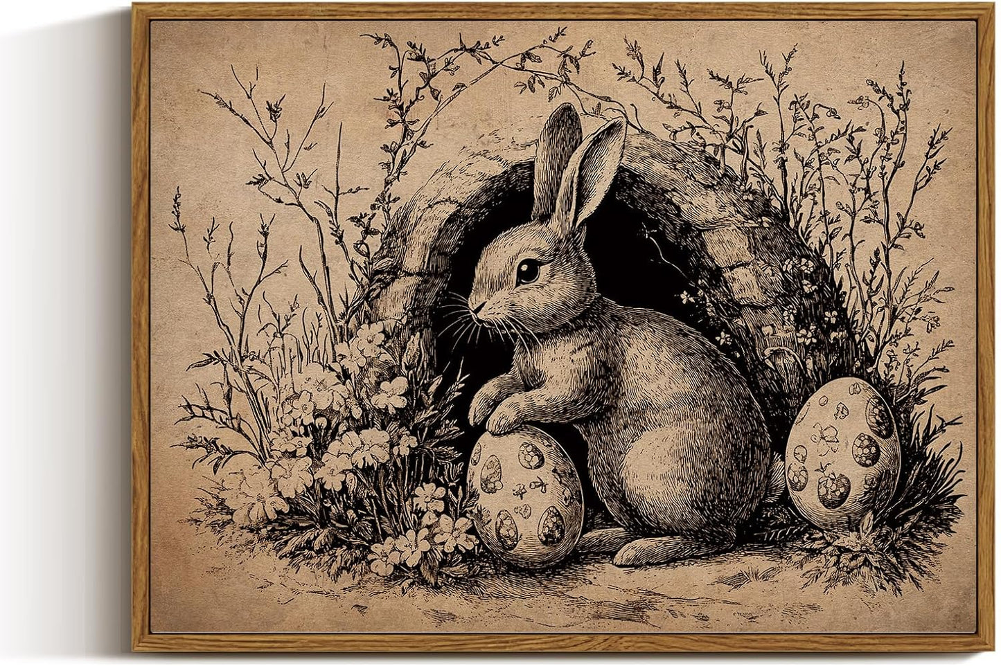 VIYYIEA Framed Wall Art for Living Room, Easter Bunny Egg Canvas Prints, Vintage Home Decor, Rabbits Painting Picture, Bathroom Wall Decor Gifts for Friends or Family -【Easter Collector】-(16L x 12W)