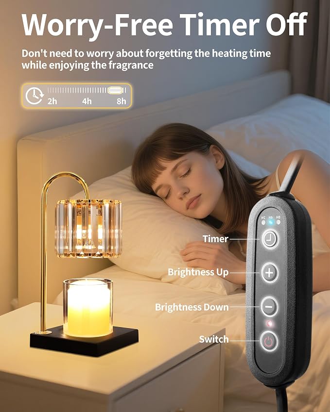 TigQiang Adjustable Height Candle Warmer Lamp, Candle Lamp Timer Dimmer 7 Levels, Compatible All Jar Candles, Top Melting, Cystal Candle Heater Lamp for Scented Wax, Elegant Home Decoration, Black