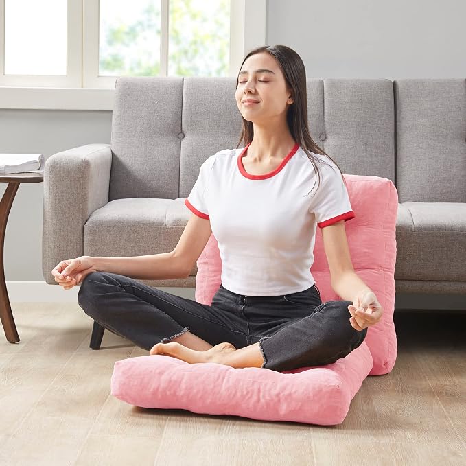 Meditation Floor Pillow Pink, Square Large Pillows Seating for Adults and Teens, Tufted Corduroy Cushion for Living Room Tatami, 22x22 Inch, 1 Count (Pack of 1)
