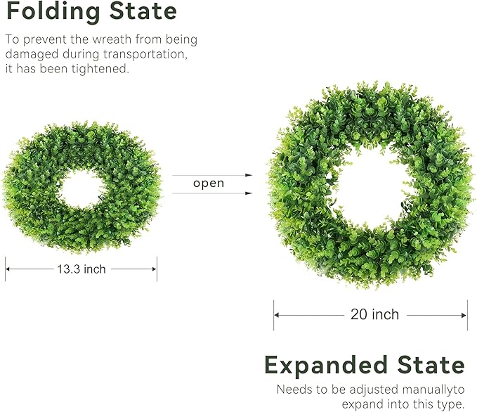 PinkPum 20'' Spring Boxwood Wreaths for Front Door Wreath Front Door Decor Artificial Wreath Summer Outdoor Indoor Green Home Round All Year Round Farmhouse St Patricks Day Decorations