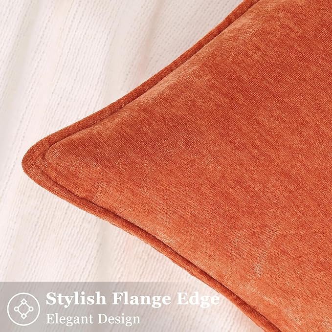 decorUhome Summer Couch Throw Pillow Covers 18x18 Set of 2, Decorative Soft Velvet Modern Cozy Chenille Pillow Cases with Elegant Design for Sofa Bed Living Room Home Decor, Rust