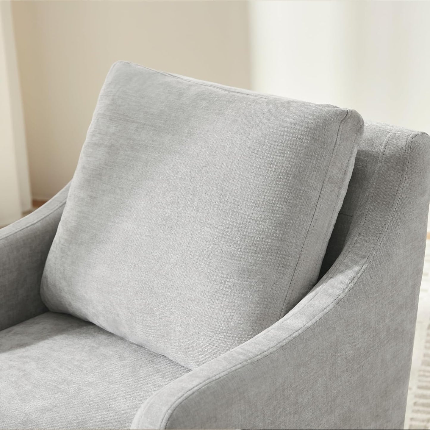 VKNOW Upholstered Dining Chairs Set of 2, Modern Kitchen Chairs Dinner Chairs with 4 Casters, Linen Armchair for Bedroom Reading Room Living Room, Light Grey