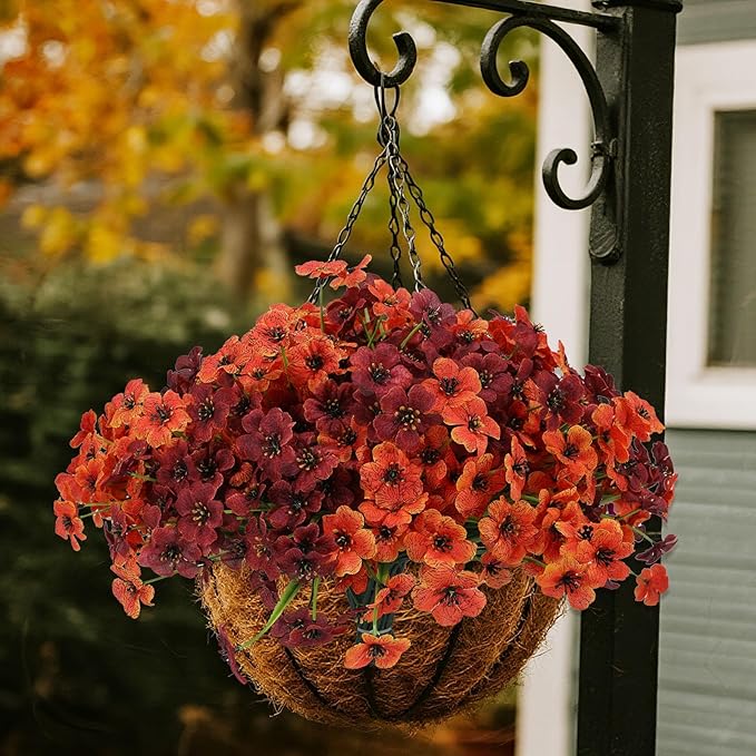 Geegoods Artificial Mum Flowers for Outdoors, 16 Bundles UV Resistant Faux Plastic Mum Flowers for Halloween Front Door Porch Patio Yard Balcony Decor