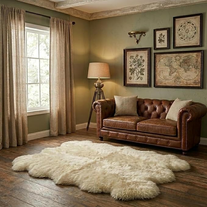 Premium 100% Genuine Sheepskin Rug 5x6 Ft – Natural White Soft & Fluffy Large Sheepskin Rug for Bedroom or Living Room – Made in Argentina