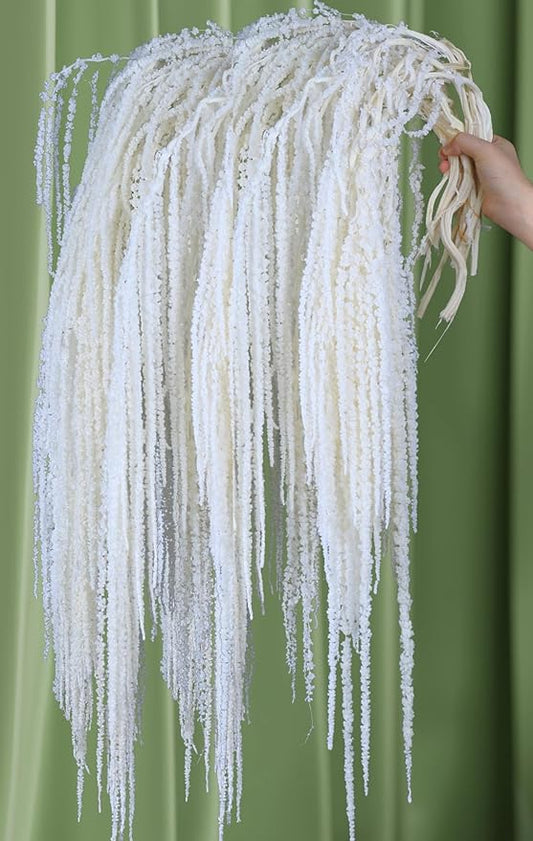 20Pcs Preserved Hanging Amaranthus Flowers - Ivory White 23"-27" Extra Full Cascading Dried Florals for Wedding Decor, Arch Installations, Vase Filler, Home Styling