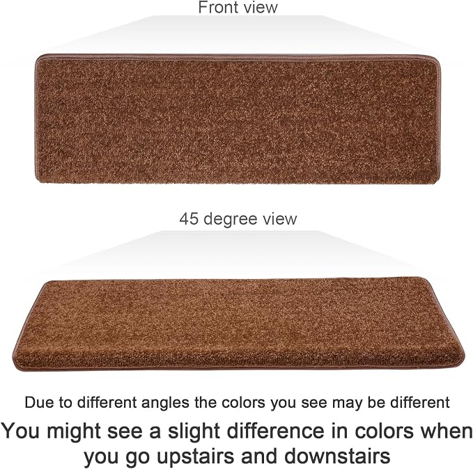 PURE ERA Bullnose Carpet Stair Treads Set Tape Free Non-Slip Indoor Stair Protectors Pet Friendly Rugs Covers Soft Skid Resistant Washable Reusable 9.5" x 30"(2 Pieces,Brown)