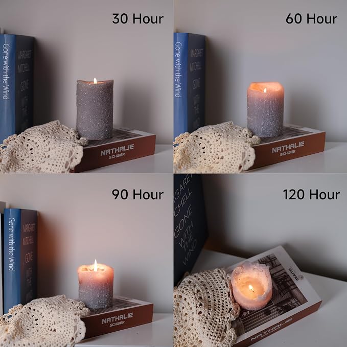 MOZEAL Hand-Poured Granular Texture Decorative Gray Pillar Candles Set of 3 (3'x4' 5' 6'),Approx 300 Hours Burn Time Dripless, Unscented, Smokeless