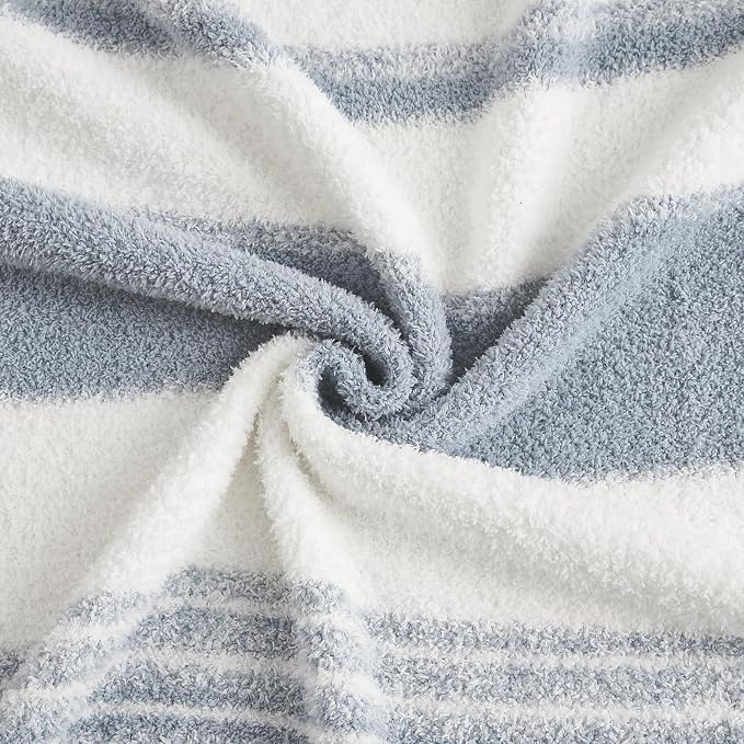 WRENSONGE Soft Throw Blanket for Couch-Cozy Reversible Knitted Blankets | Lightweight Warm Fluffy Decor for Women, Mom, Her & Girls, Sofa, Chair, Bed, 50x70in, Grey Blue Stripe