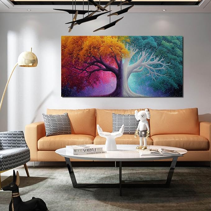 AOZEMI Colorful Wall Art for Living Room Bedroom Home Office Large Tree Canvas Wall Decor Modern Pictures Art Grey Artwork 24"x 48"