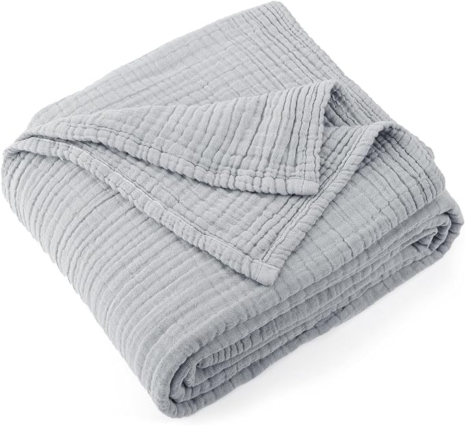 Carriediosa 100% Cotton Muslin Throw Blanket 66" X 90" Twin XL Size，4-Layers Summer Gauze Throws for Bed Couch，Soft Lightweight Breathable Linen Blankets Bedspread for Adults All Season，Grey