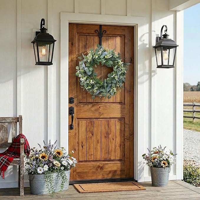 Pinkpum 20'' Eucalyptus Wreath for Front Door Porch Window Green Decor for Home Farmhouse Wall Spring Summer Fall Outdoor Indoor All Seasons