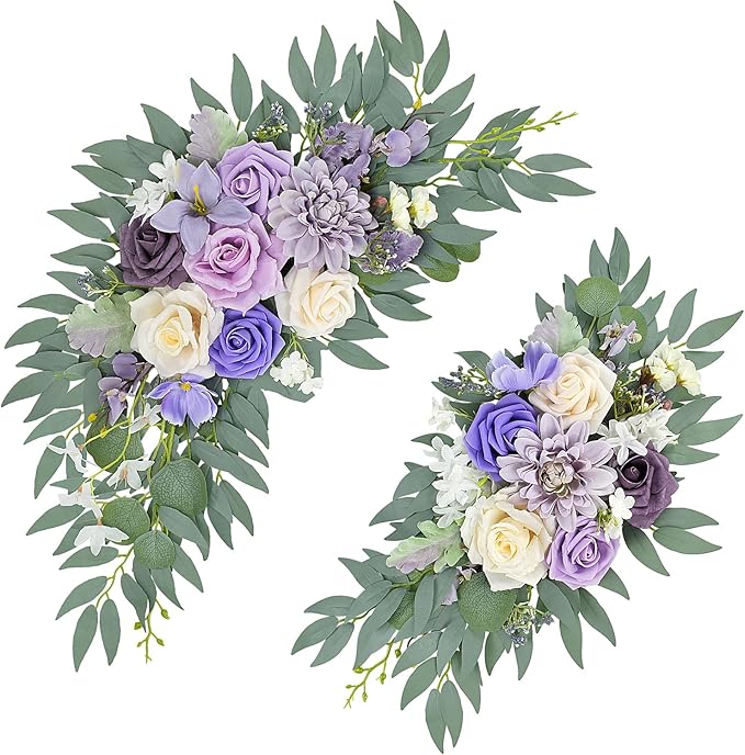 Purple Wedding Arch Flowers Set of 2, Artificial Arch Faux Flower for Centerpieces Party Home Decor, Ceremony Retirement, Birthday, Photo Backdrop Decor (Purple)