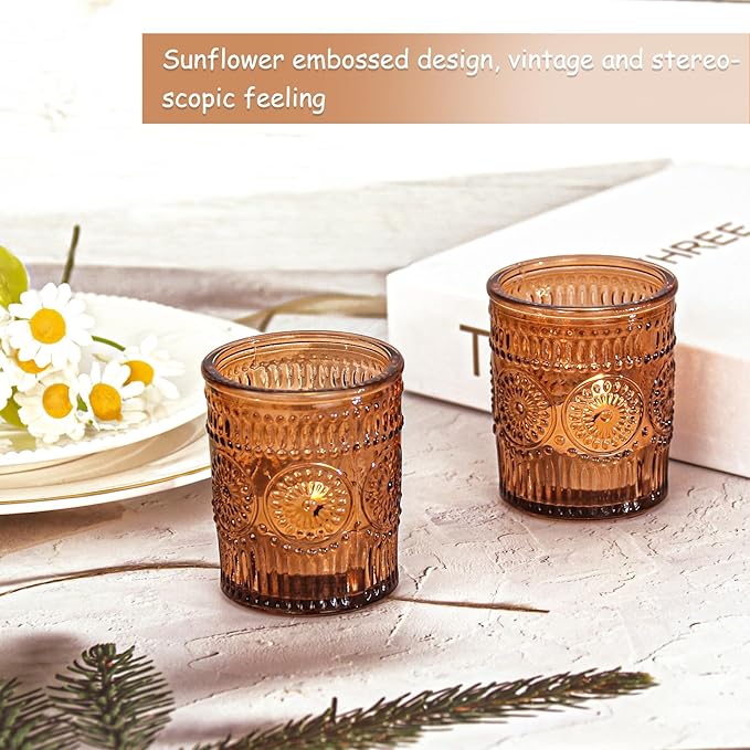 36 Pcs Amber Glass Votive Candle Holders, Tealight Candle Holders for Table Centerpieces, Vintage Candle Holder Bulk, Boho Wedding, Home, Bridal Shower, Birthday Party Table Decor (Amber)
